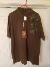  Daniel Cremieux Short Sleeve Shirt Large, Safari Sunset, Olive Color