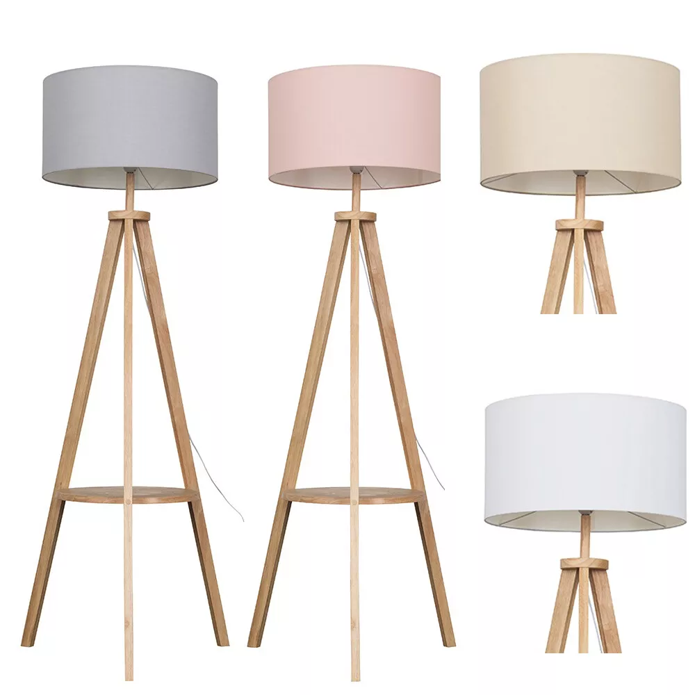 Wooden tripod floor lamp with shelves deals