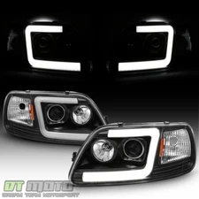 Blk 1997-2003 Ford F150 97-02 Expedition LED Tube Projector Headlights Headlamps