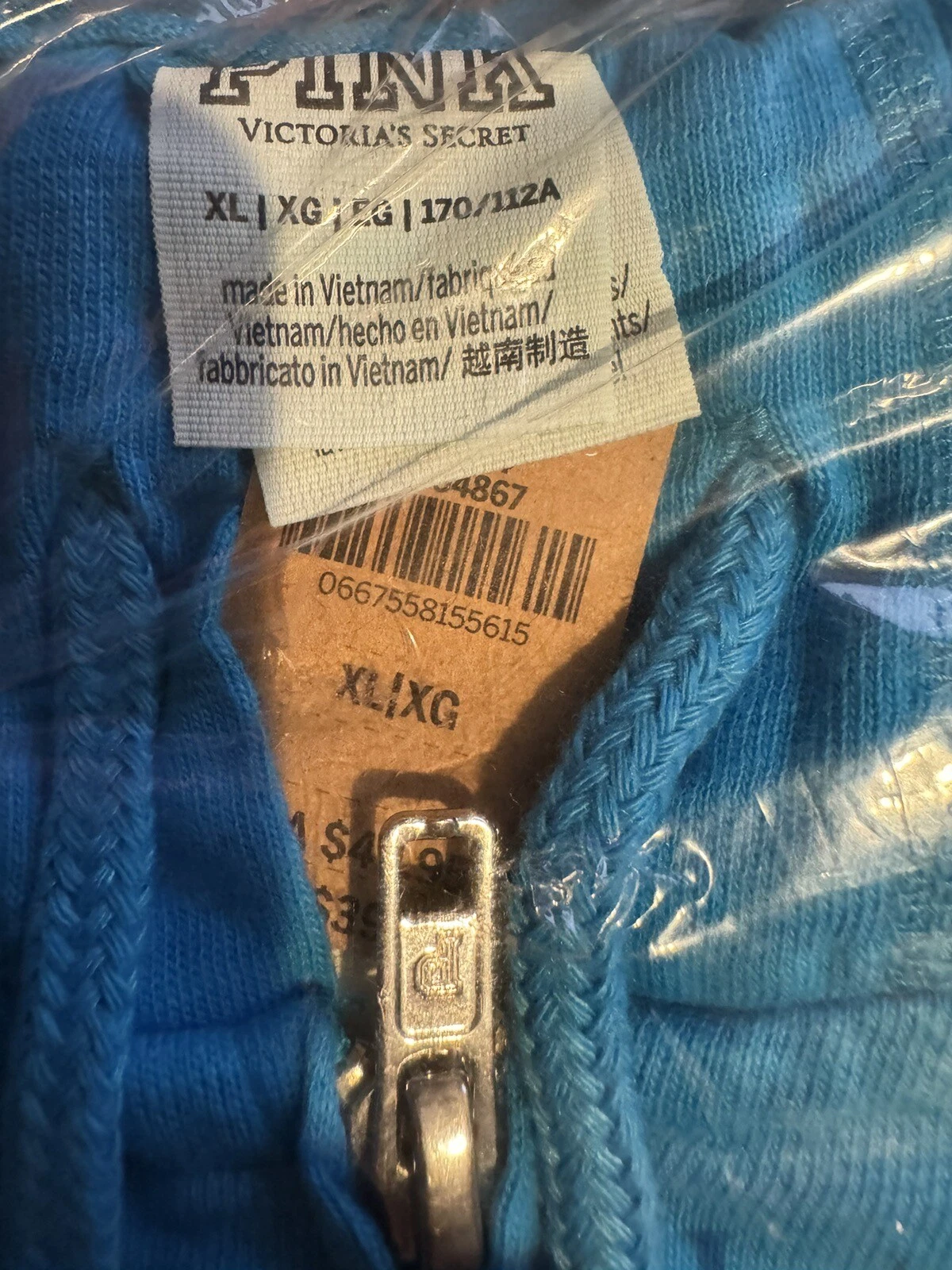 UNDERCOVER Felpa con cappuccio e zip Victoria's Secret rosa lounge cotone blu XL NUOVA # 161