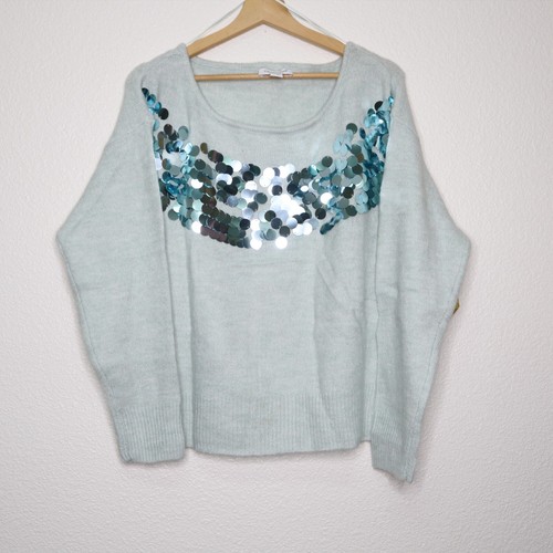 Calligraphie women's Large Pullover Sweater Large Sequin baby blue nwt