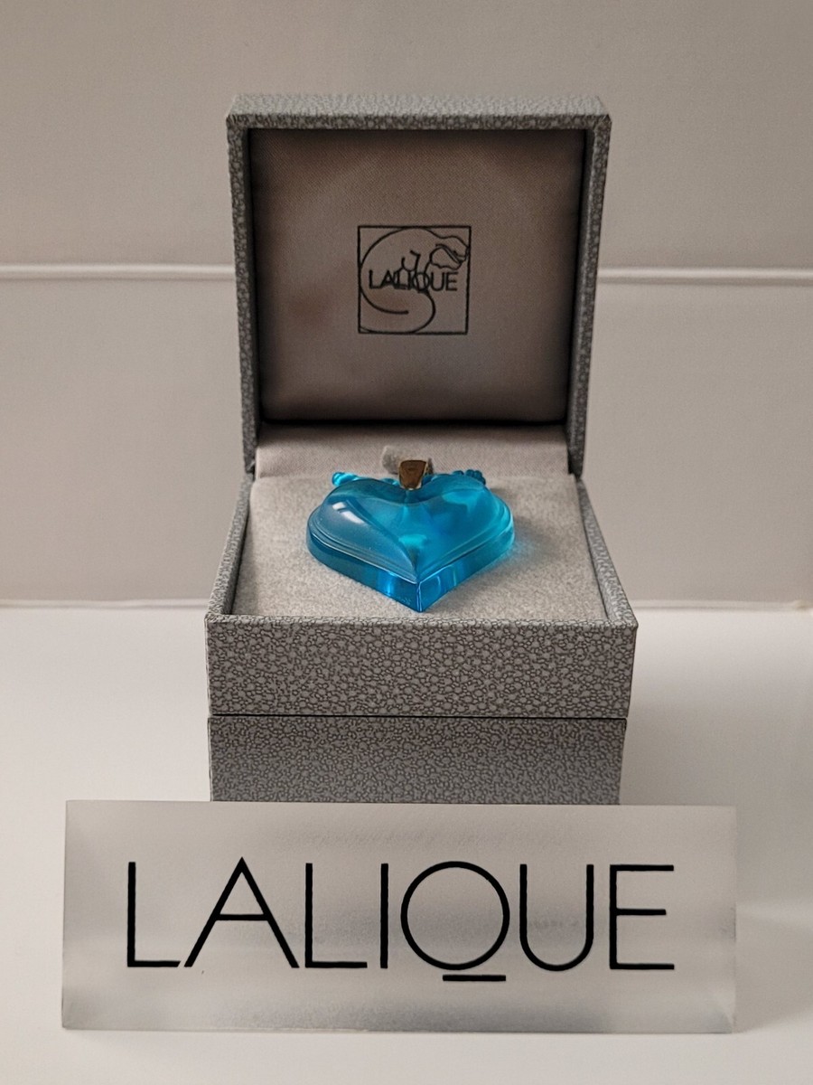 Lalique Crystal Large Hart Necklace Pendant Turquois & Gold Clip