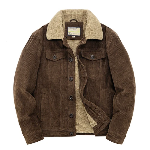 Men's Sherpa Lined Corduroy Trucker Jacket Cargo Work Cotton Winter Casual Coats - Bild 7 von 13