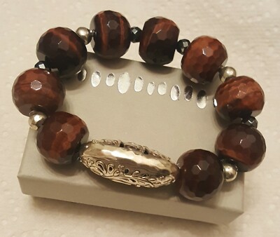 Silpada Retired Sterling RedTiger’s Eye Stretch Bracelet B2900 Excellent 
