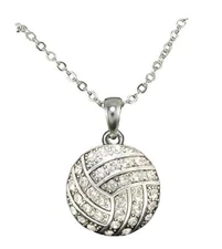 Volleyball Clear Crystal Silver Plated Chain Necklace Jewelry Mom Team Ball