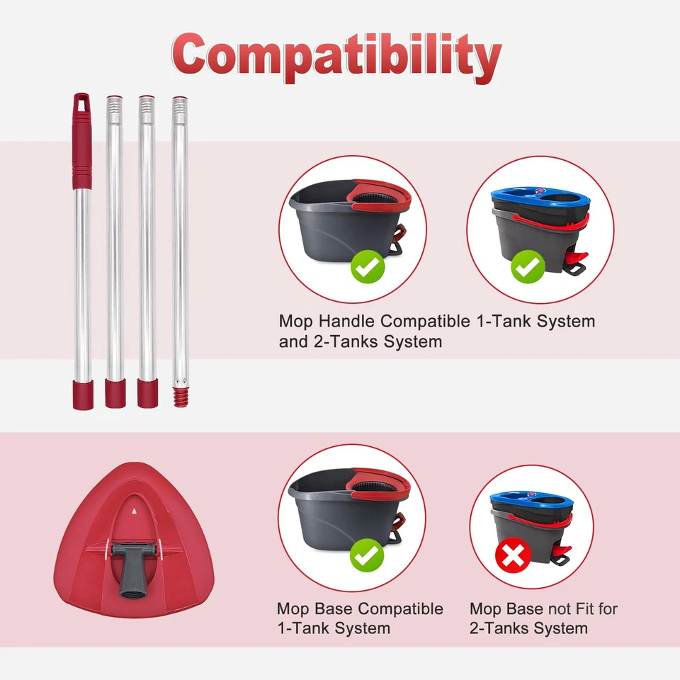 Mango de fregona de repuesto de cedro 30-58 pulgadas ajustable palo y base para fregona giratoria 4 segundos Foto 4 de 4