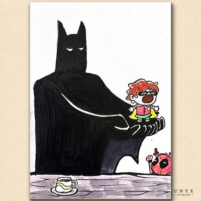 Batman Robin Deadpool Original Sketch Card 1/1 Hand Drawn Art Signed