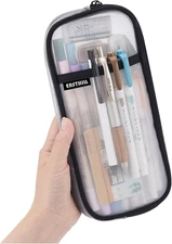 Grid Mesh Pen Pencil Case with Zipper Clear Makeup Color Pouch Cosmetics Bag Mul