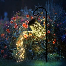 Solar Watering Can with Lights, Solar Lights Outdoor Garden Waterproof Metal ...