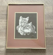 Kittens Themed Art Framed Matted Artist Chaplan 20"x 16" Black White Print Cats