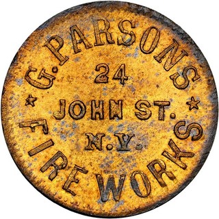 1863 New York City Civil War Token G Parsons Fireworks R8 BRASS NGC MS64