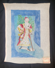 Hearts Content Hand Painted Needlepoint Canvas Santa Stocking Signed "JR" 16x22