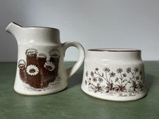 Vintage Noritake Creamer and Sugar Bowl Set Desert Flowers Stoneware 8341 Japan