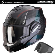 CASCO MODULARE SCORPION EXO TECH EVO CARBON CAD BLACK GREEN ECE + VISIERA SCURA