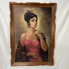 VINTAGE MCM BARBARA WEBER CARMEN SON JOSE SAGA 28.5"X40.5" PRINT WOOD FRAME