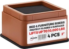 iPrimio Bed Furniture Risers Square Brown 2 Inch Lift  Up to 10000lbs 4 Pack NEW