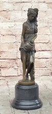 Signed French MILO Fair Maiden Bronze Sculpture Art Deco Marble Base Figurine
