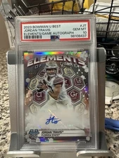 Jordan Travis PSA 9🔥Gold Auto /50🔥Elements Of the Game!!  2023 Bowman Best U