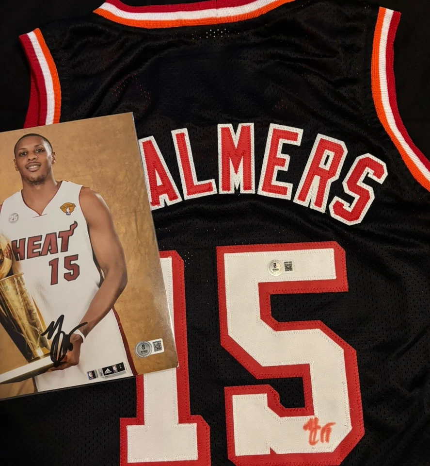 Camiseta deportiva Miami negra🔥 firmada PERSONALIZADA MARIO CHALMERS🔥Beckett certificado de autenticidad XL y foto de 8x10 Foto 4 de 4