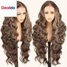 13X6 Lace Frontal Wig Highlighted 32 Inch Body Wave Pre Plucked Babyhair Transpa