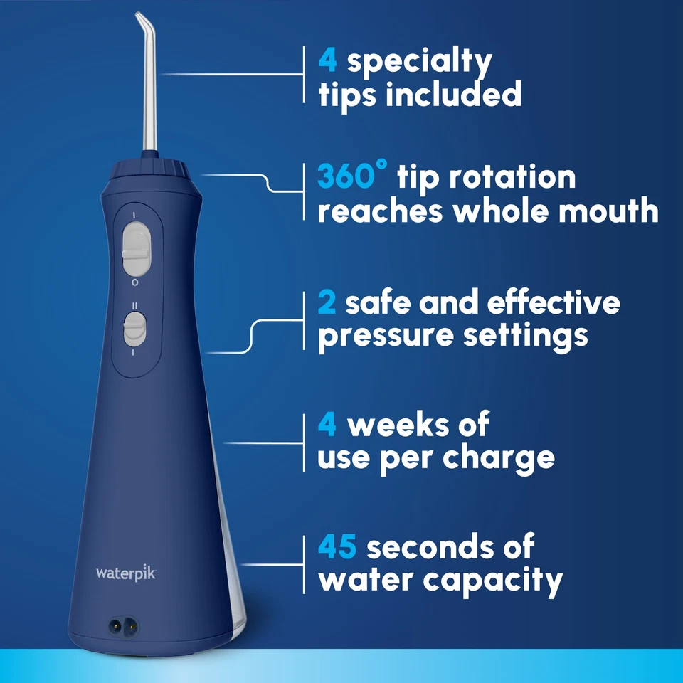Waterpik Inalámbrico Plus Hilo de Agua con 2 Ajustes, 4 Puntas, Aceptado ADA, Azul Foto 2 de 4