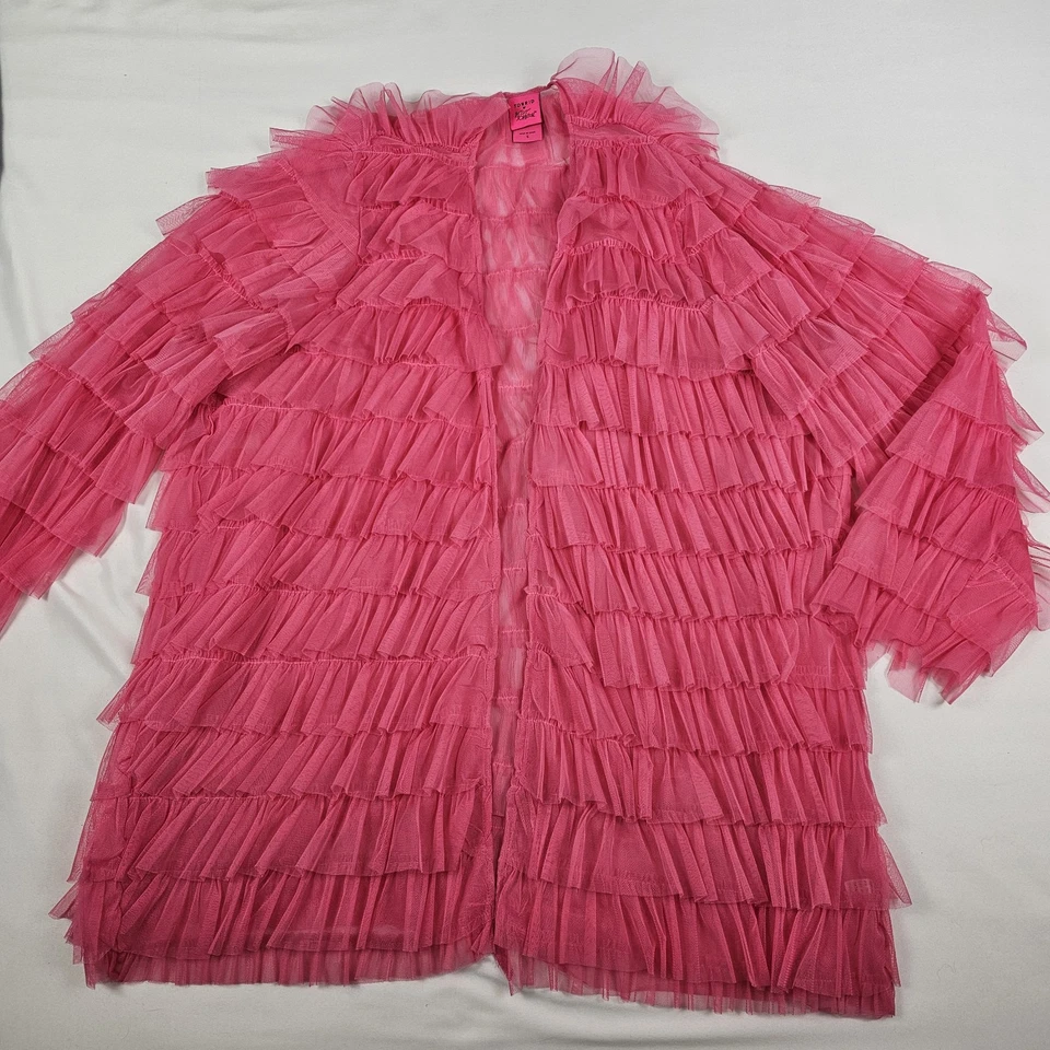 Chaqueta Kimono Torrid X Betsey Johnson Rosa Malla En Niveles Volantes Talla 5 Foto 2 de 4