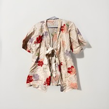 Vintage Children's White Red Floral Cotton Japanese Haori Jacket Kimono