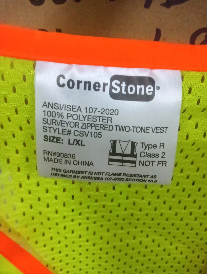 CornerStone CSV105 ANSI 107 Class 2 Surveyor Zippered Two Tone Vest L/XL,  9146 - Image 2 of 2