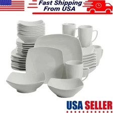 40-Piece Everyday Square Dinnerware Service Set ceramic Plates Bowls Mug Kitchen