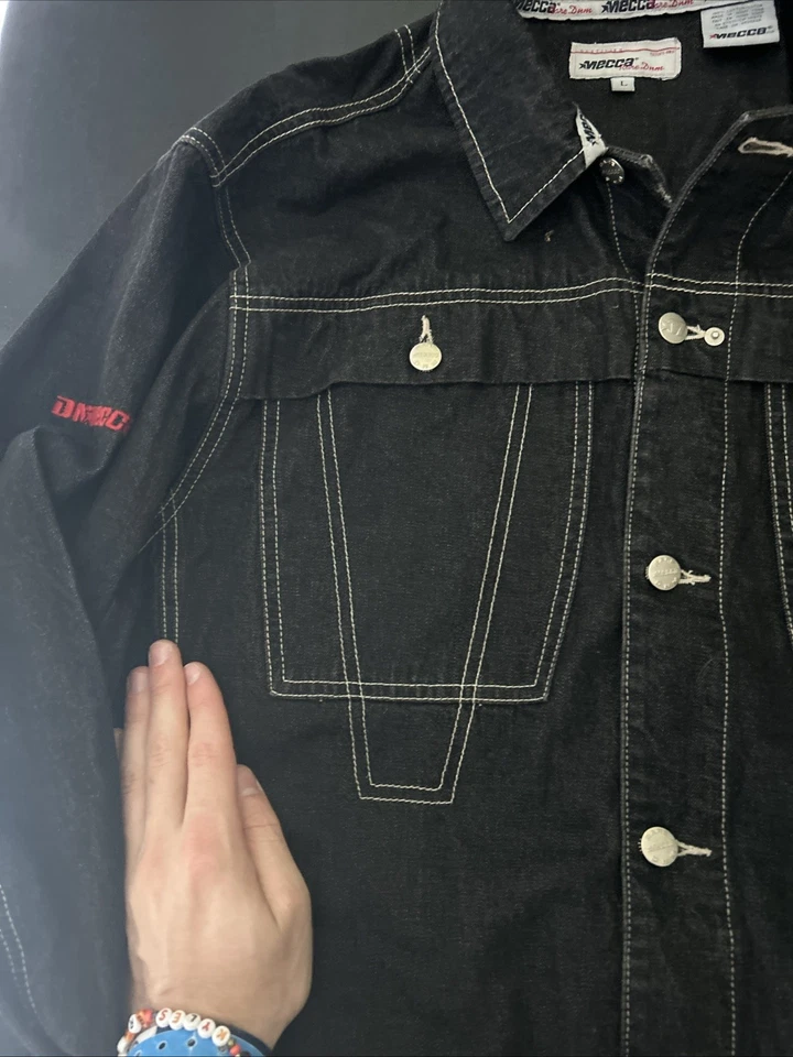 Jaqueta jeans caminhoneiro vintage DNM MECCA EUA preta jeans masculina tamanho G - Imagem 3 de 4