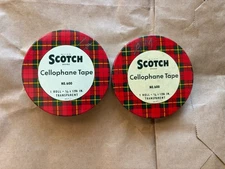 (2) Vintage Scotch Brand Cellophane Tape Tins Plaid Lid Minnesota Mining Mfg Co