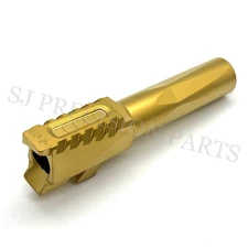 SJPrecisionParts Gold DLC Serrated Barrel Glock 26 9mm Flush Cut 416R Steel