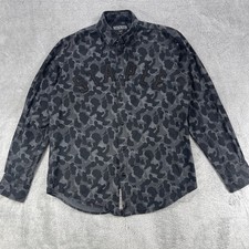 Camisa de paloma grapa para hombre M gris camuflaje abotonada ropa de calle logotipo bordado
