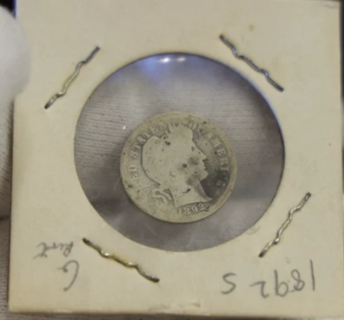 1892 S US Barber Silver Dime 10c AG (Cleaned)