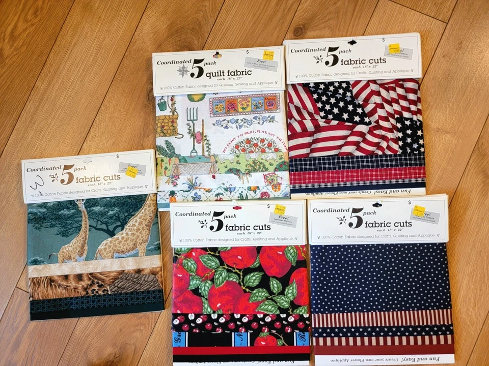 VTG Fabri Crafts Quilt Fabric Lot of 5~Patriotic, Apple, Giraffe, Gardening - Image 2 of 4