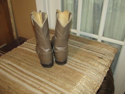 Justin Western Roper Cowboy Boots Made In USA 3033 Tan/Beige Leather Size 8.5 D Justin (3033) Taupe Leather Roper Pull On Western Boots  main image 3