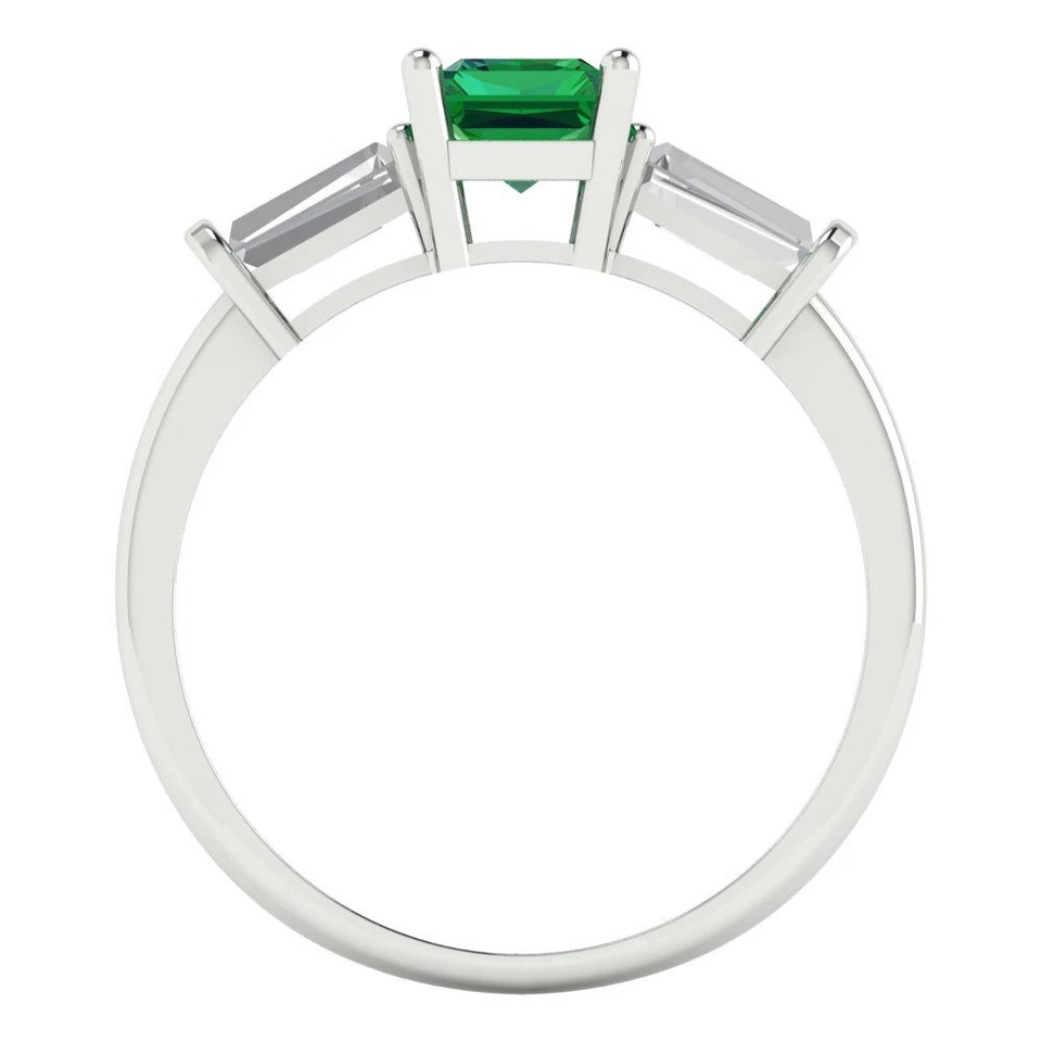 1.5 tcw Emerald Vintage Engagement Ring, 14K White Gold Lab Created Gemstone - Image 4 of 4