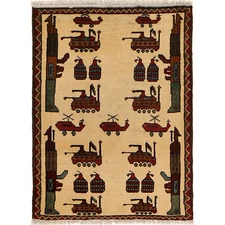 Handmade Afghan War Weapons Rug Living Room Pictorial Beige Rug 2'1x2'7ft-R23797