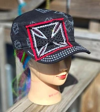 Ladies Black & Red Paw Print Ball Cap Hat NEW Adjustable