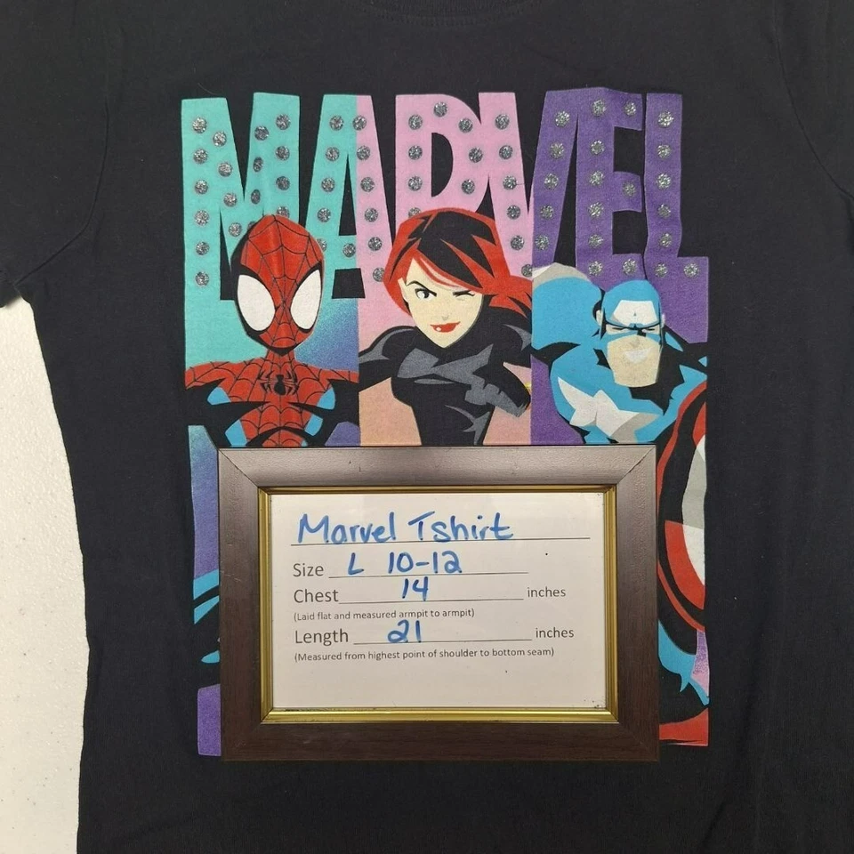Camiseta Marvel Super Hero preta rosa meninas grande 10 12 Spiderman - Imagem 3 de 4