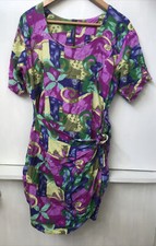 Vintage Hollywood & Vine Colorful Short Sleeve Floral Tie Wrap Dress Size M
