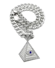 Iced Eye of God Pyramid Pendant 11mm/18",20",24" Cuban Chain Necklace RC4332