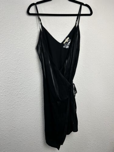 LE LIS Slip Dress Womens Size M Dress Black Wrap Spaghetti Strap Corporate Goth