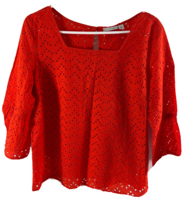 Halogen Women's Eyelet Embroidered Lightweight 100% Cotton Summer Top SZ M