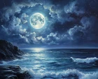 Moon Night Sky Ocean Oil Painting 20x16 Print On Canvas