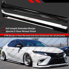For 18-24 Toyota Camry CTM Design Pearl White Black 2 Toned Side Skirt Extension