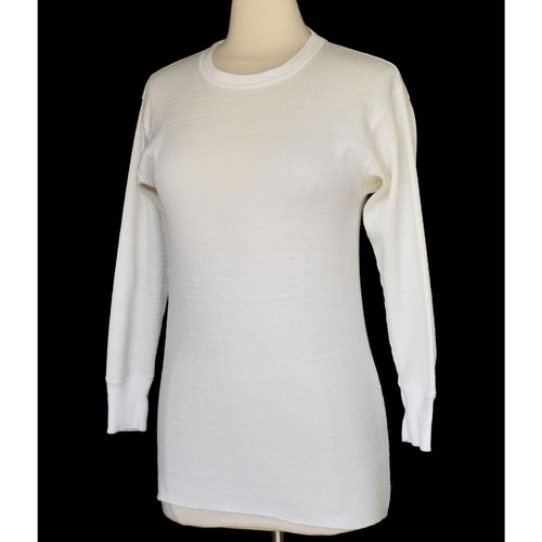 Vintage 70s Hanes Waffle Knit White Thermal Top Size Medium to Large - Picture 4 of 7