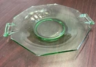 Vintage Green Depression Glass Octagon 2 Handle Serving Tray Bon Bon, 10.25”