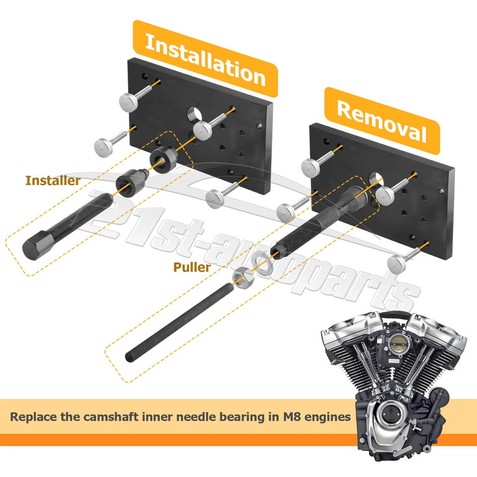 Removedor e instalador de rodamientos de agujas de árbol de levas de ocho motores para Harley M8 Milwaukee Foto 3 de 4