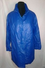 New Women’s Marc Mattis Blue Genuine Leather Long Coat Sz L Zip Out Liner
